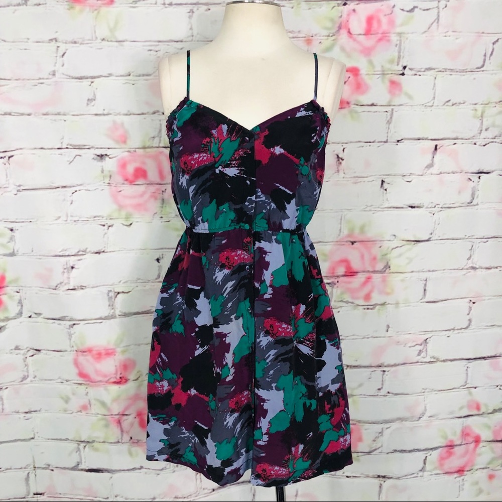 Ecote patterned silk dress w button front